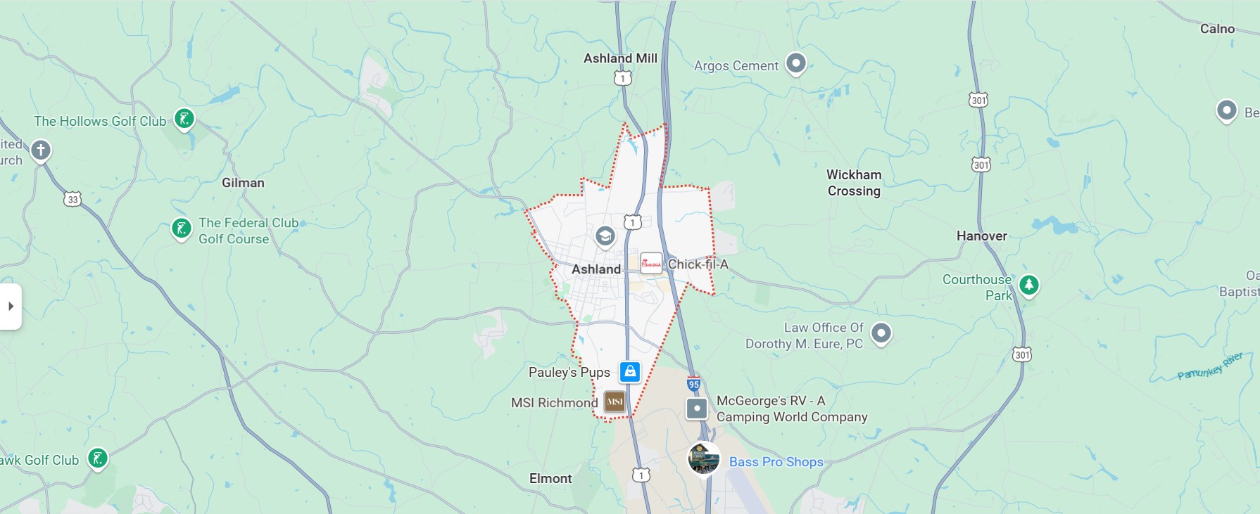 Map of Ashland, Virginia