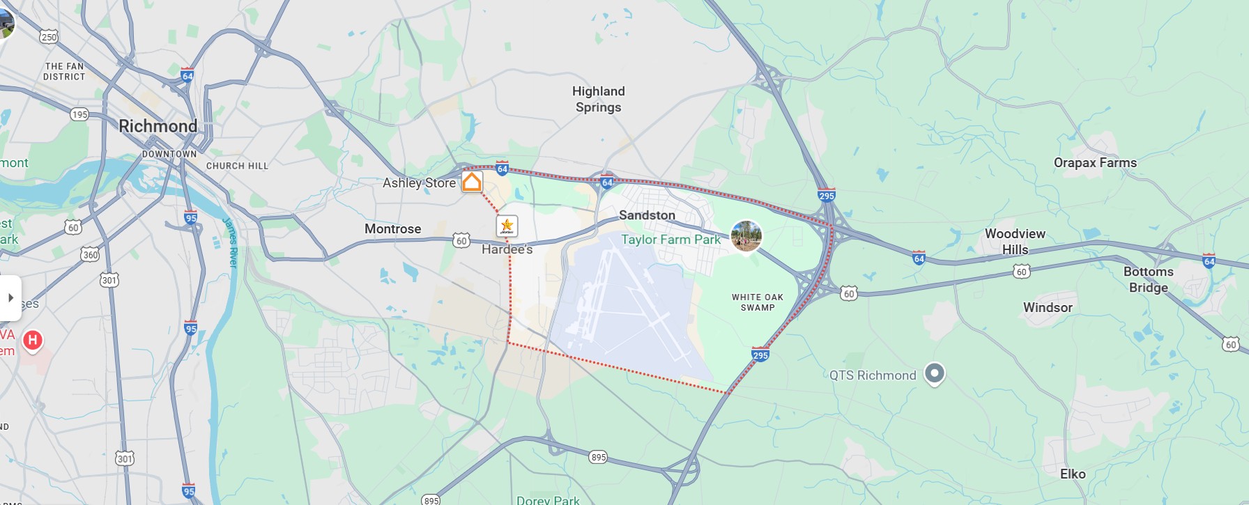 Map of Sandston Virginia