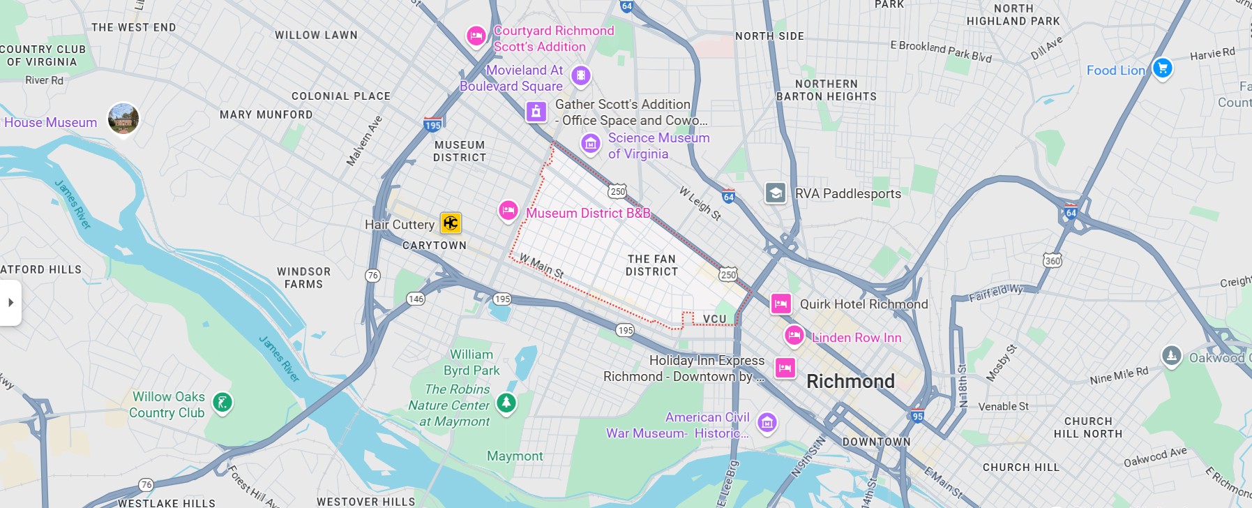 Map of The Fan district outside of Richmond Virginia